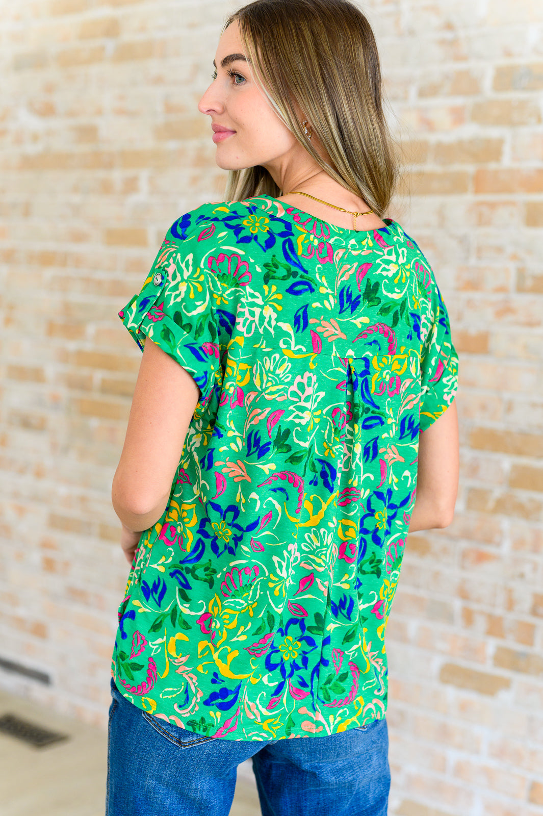 Lizzy Cap Sleeve Top in Green and Royal Watercolor Floral-Tops-Ave Shops-Market Street Nest, Fashionable Clothing, Shoes and Home Décor Located in Mabank, TX