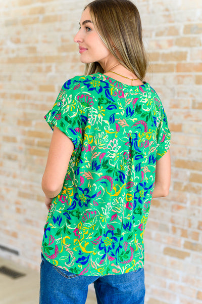 Lizzy Cap Sleeve Top in Green and Royal Watercolor Floral-Tops-Ave Shops-Market Street Nest, Fashionable Clothing, Shoes and Home Décor Located in Mabank, TX