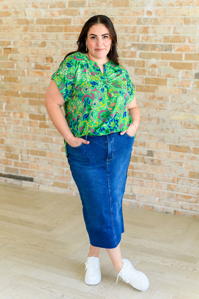 Lizzy Cap Sleeve Top in Green and Royal Watercolor Floral-Tops-Ave Shops-Market Street Nest, Fashionable Clothing, Shoes and Home Décor Located in Mabank, TX