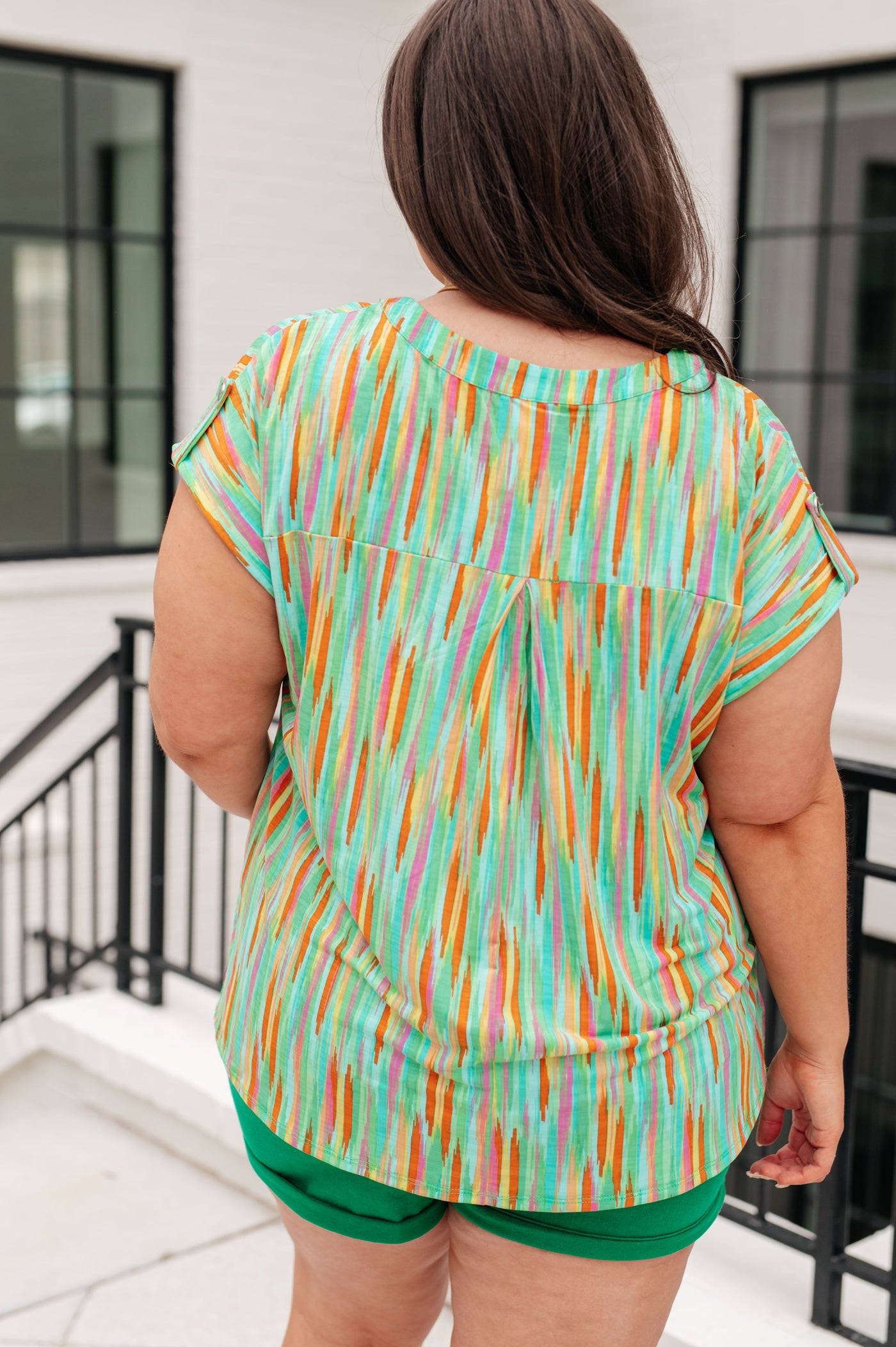 Lizzy Cap Sleeve Top in Lime and Emerald Multi Stripe-Tops-Ave Shops-Market Street Nest, Fashionable Clothing, Shoes and Home Décor Located in Mabank, TX