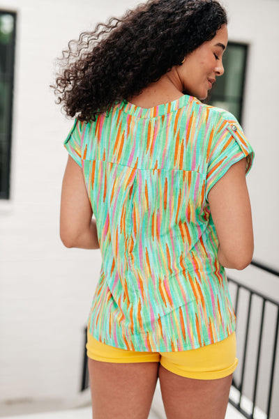 Lizzy Cap Sleeve Top in Lime and Emerald Multi Stripe-Tops-Ave Shops-Market Street Nest, Fashionable Clothing, Shoes and Home Décor Located in Mabank, TX