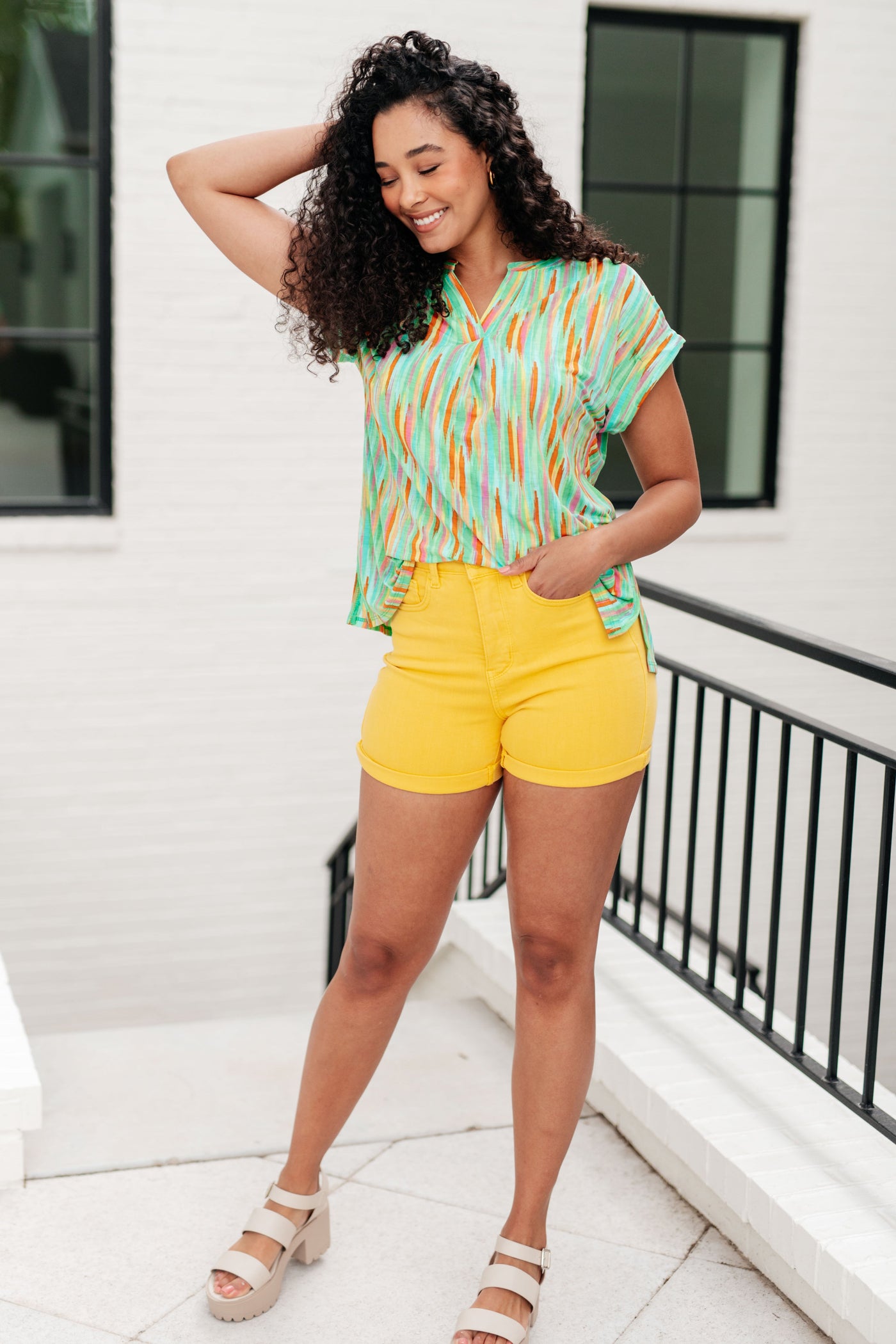 Lizzy Cap Sleeve Top in Lime and Emerald Multi Stripe-Tops-Ave Shops-Market Street Nest, Fashionable Clothing, Shoes and Home Décor Located in Mabank, TX