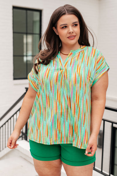 Lizzy Cap Sleeve Top in Lime and Emerald Multi Stripe-Tops-Ave Shops-Market Street Nest, Fashionable Clothing, Shoes and Home Décor Located in Mabank, TX