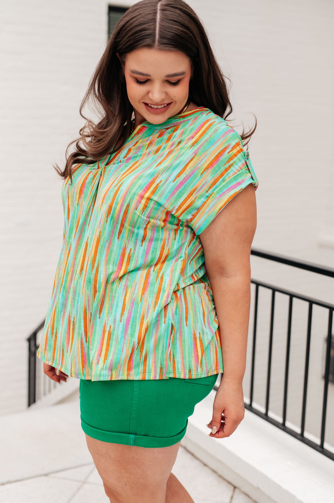 Lizzy Cap Sleeve Top in Lime and Emerald Multi Stripe-Tops-Ave Shops-Market Street Nest, Fashionable Clothing, Shoes and Home Décor Located in Mabank, TX