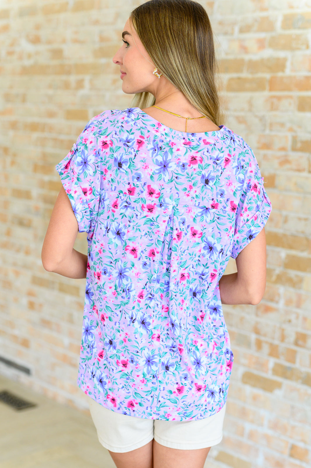 Lizzy Cap Sleeve Top in Muted Lavender and Pink Floral-Tops-Ave Shops-Market Street Nest, Fashionable Clothing, Shoes and Home Décor Located in Mabank, TX