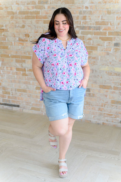 Lizzy Cap Sleeve Top in Muted Lavender and Pink Floral-Tops-Ave Shops-Market Street Nest, Fashionable Clothing, Shoes and Home Décor Located in Mabank, TX