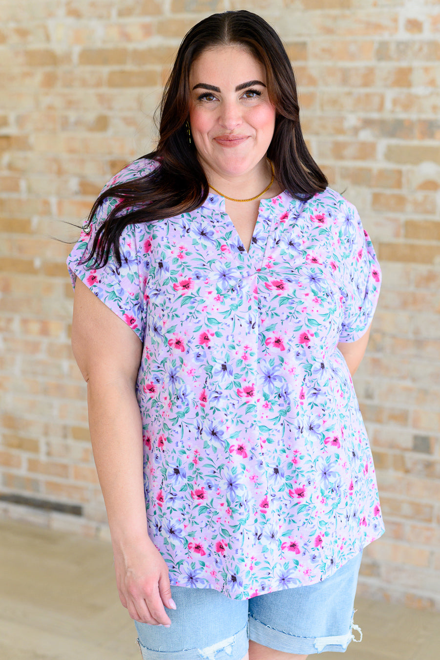 Lizzy Cap Sleeve Top in Muted Lavender and Pink Floral-Tops-Ave Shops-Market Street Nest, Fashionable Clothing, Shoes and Home Décor Located in Mabank, TX