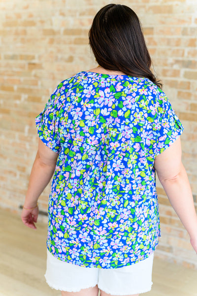 Lizzy Cap Sleeve Top in Royal and Pink Wildflower-Tops-Ave Shops-Market Street Nest, Fashionable Clothing, Shoes and Home Décor Located in Mabank, TX