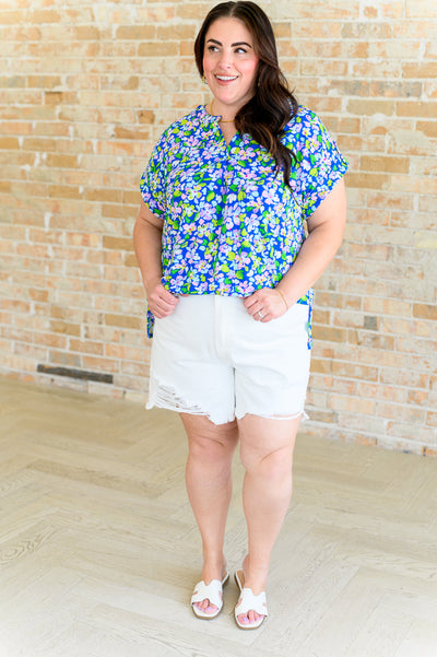 Lizzy Cap Sleeve Top in Royal and Pink Wildflower-Tops-Ave Shops-Market Street Nest, Fashionable Clothing, Shoes and Home Décor Located in Mabank, TX