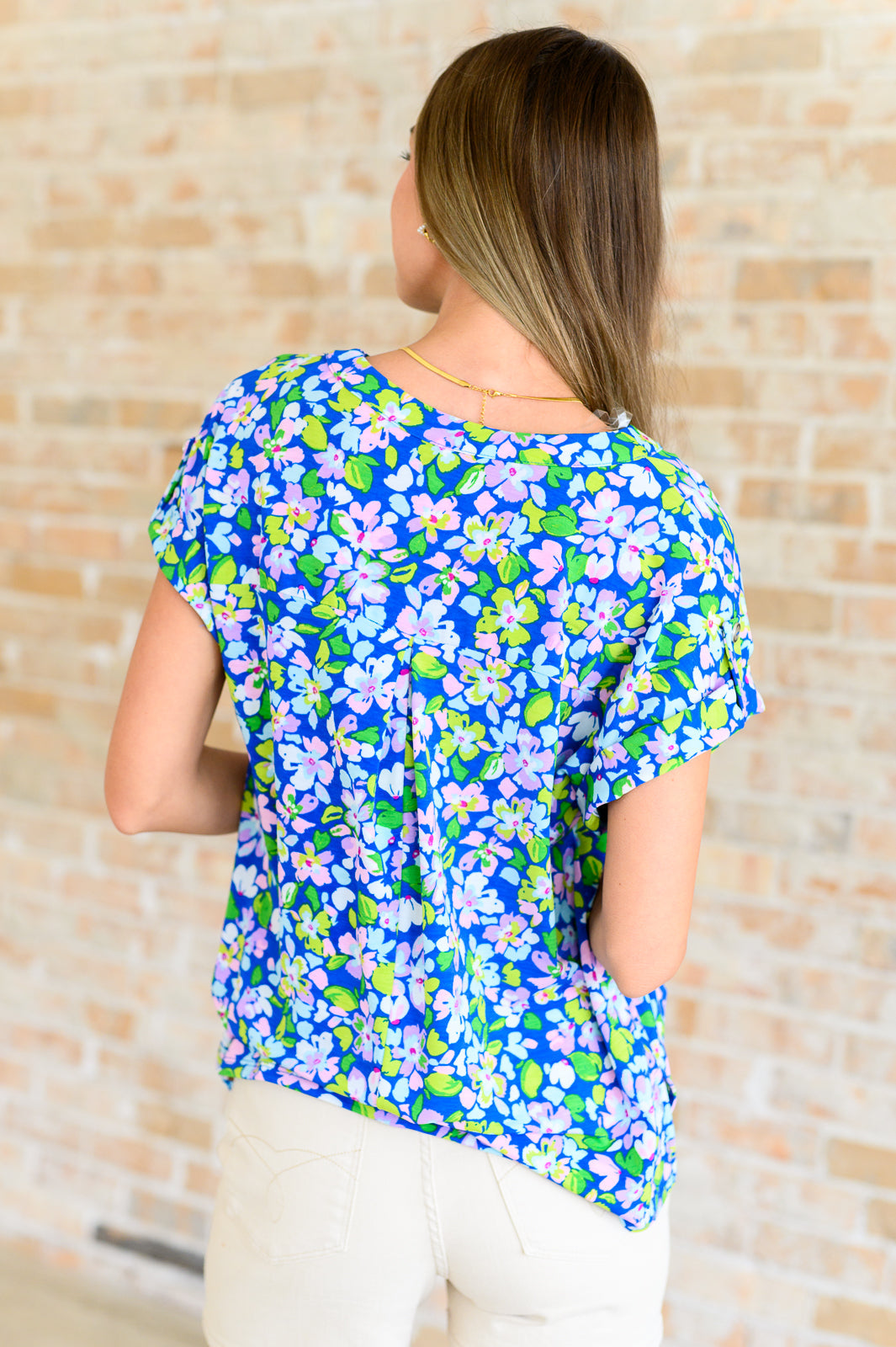 Lizzy Cap Sleeve Top in Royal and Pink Wildflower-Tops-Ave Shops-Market Street Nest, Fashionable Clothing, Shoes and Home Décor Located in Mabank, TX