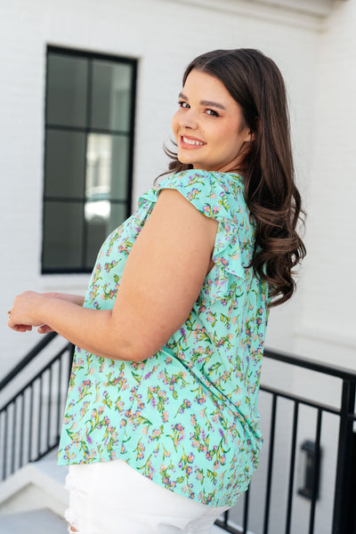 Lizzy Flutter Sleeve Top in Emerald English Rose-Tops-Ave Shops-Market Street Nest, Fashionable Clothing, Shoes and Home Décor Located in Mabank, TX