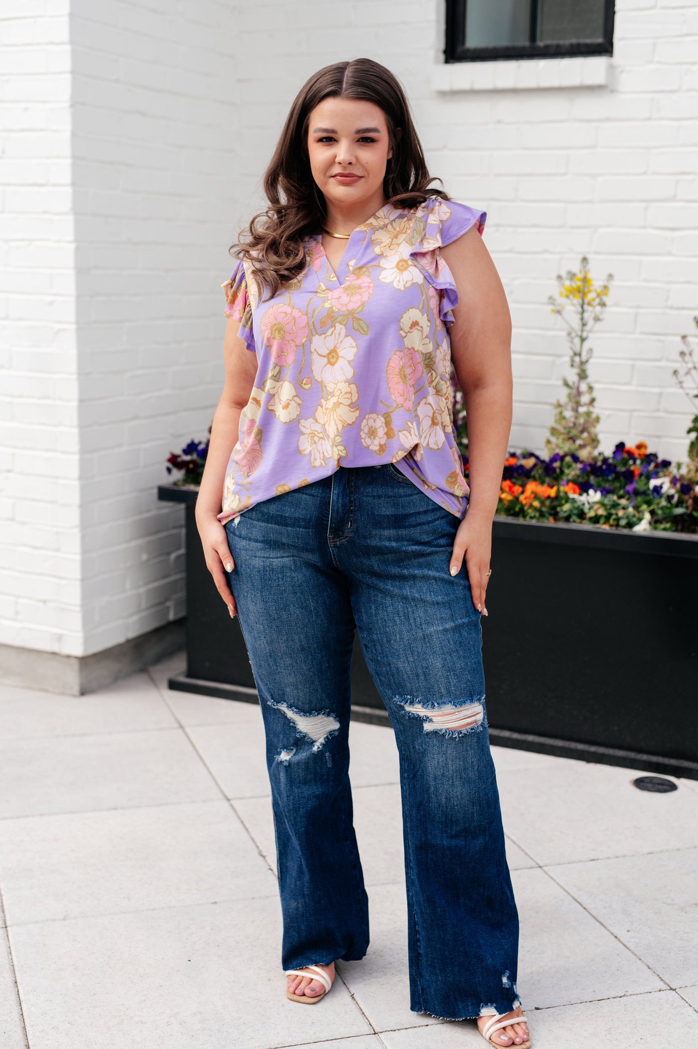 Lizzy Flutter Sleeve Top in Lavender French Floral-Tops-Ave Shops-Market Street Nest, Fashionable Clothing, Shoes and Home Décor Located in Mabank, TX