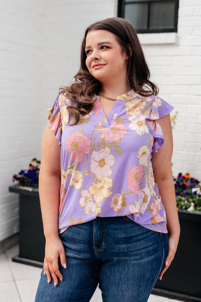 Lizzy Flutter Sleeve Top in Lavender French Floral-Tops-Ave Shops-Market Street Nest, Fashionable Clothing, Shoes and Home Décor Located in Mabank, TX