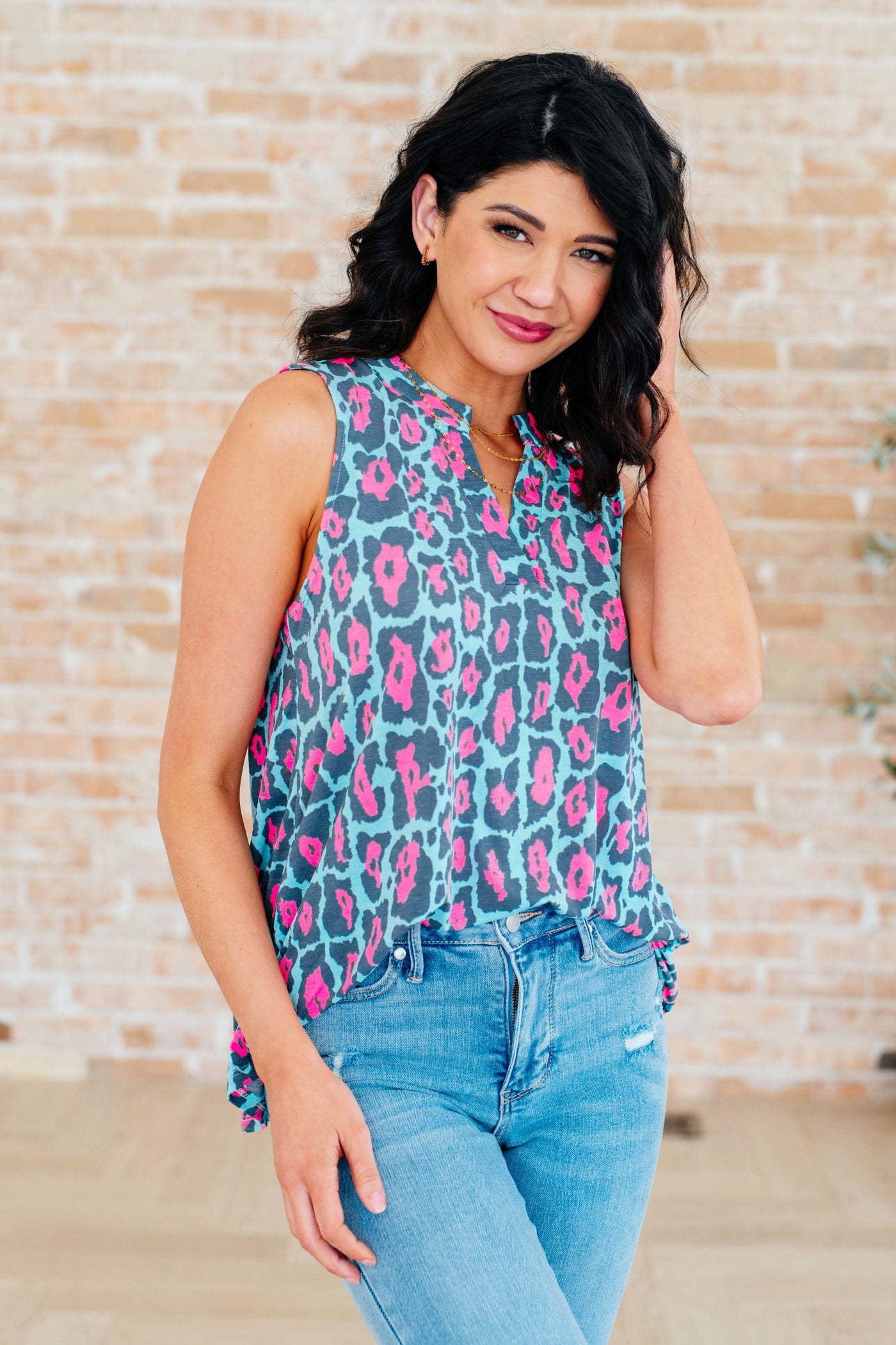 Lizzy Tank Top in Mint and Pink Leopard-Tops-Ave Shops-Market Street Nest, Fashionable Clothing, Shoes and Home Décor Located in Mabank, TX