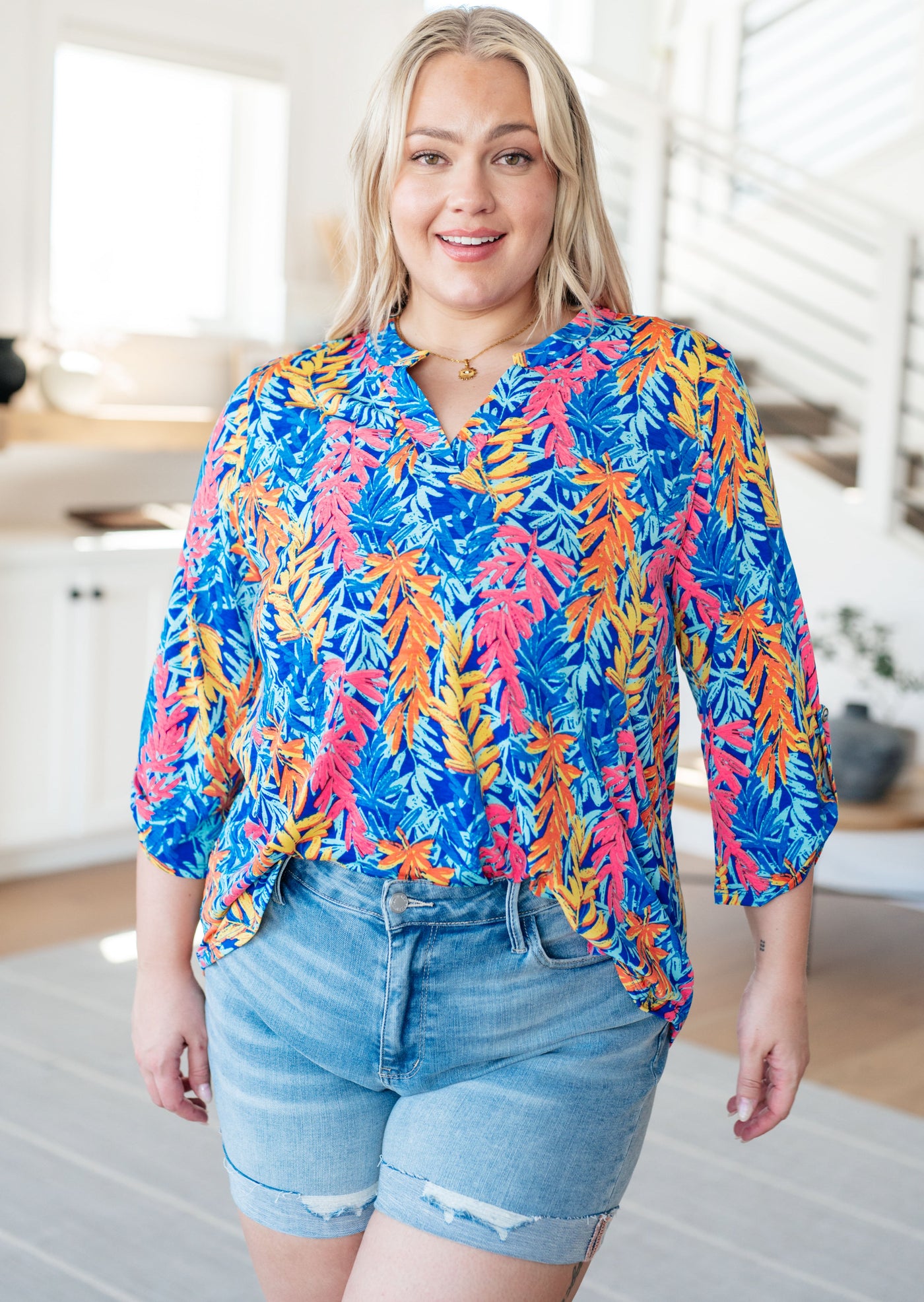 Lizzy Top in Blue and Pink Branches-Tops-Ave Shops-Market Street Nest, Fashionable Clothing, Shoes and Home Décor Located in Mabank, TX