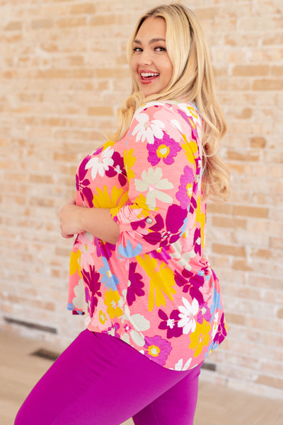 Lizzy Top in Coral and Magenta Painted Floral-Tops-Ave Shops-Market Street Nest, Fashionable Clothing, Shoes and Home Décor Located in Mabank, TX