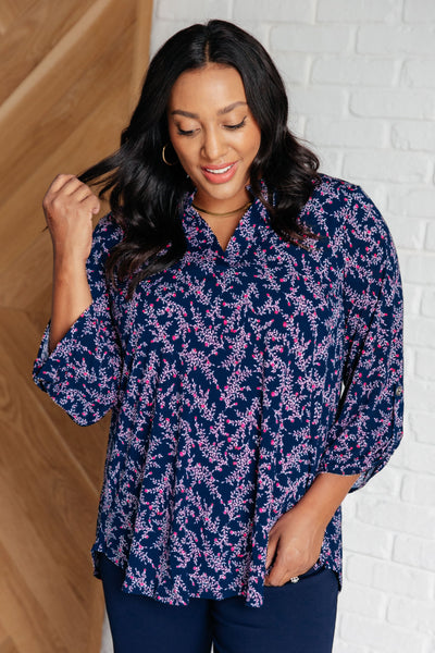 Lizzy Top in Navy and Magenta Petite Floral-Tops-Ave Shops-Market Street Nest, Fashionable Clothing, Shoes and Home Décor Located in Mabank, TX