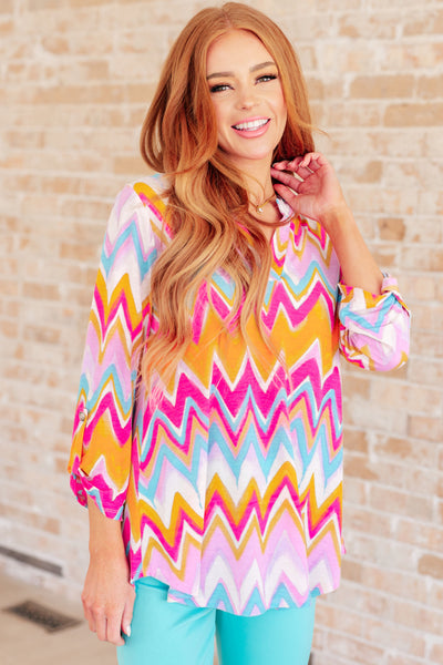 Lizzy Top in Orange Multi Chevron-Tops-Ave Shops-Market Street Nest, Fashionable Clothing, Shoes and Home Décor Located in Mabank, TX