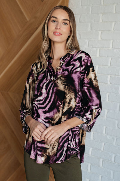 Lizzy Top in Purple and Taupe Animal Print-Tops-Ave Shops-Market Street Nest, Fashionable Clothing, Shoes and Home Décor Located in Mabank, TX