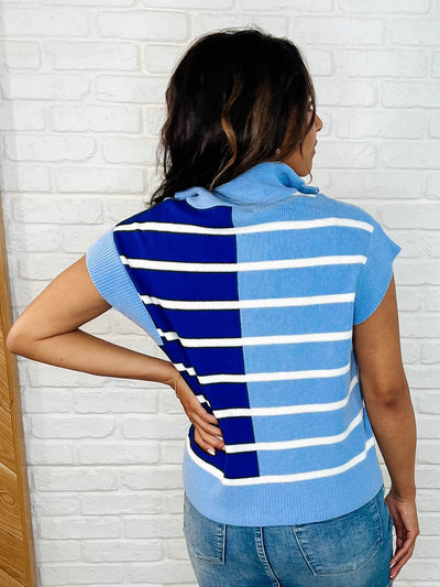 Lonely Traveler Striped Quarter Zip Vest in Blue-Womens-Ave Shops-Market Street Nest, Fashionable Clothing, Shoes and Home Décor Located in Mabank, TX