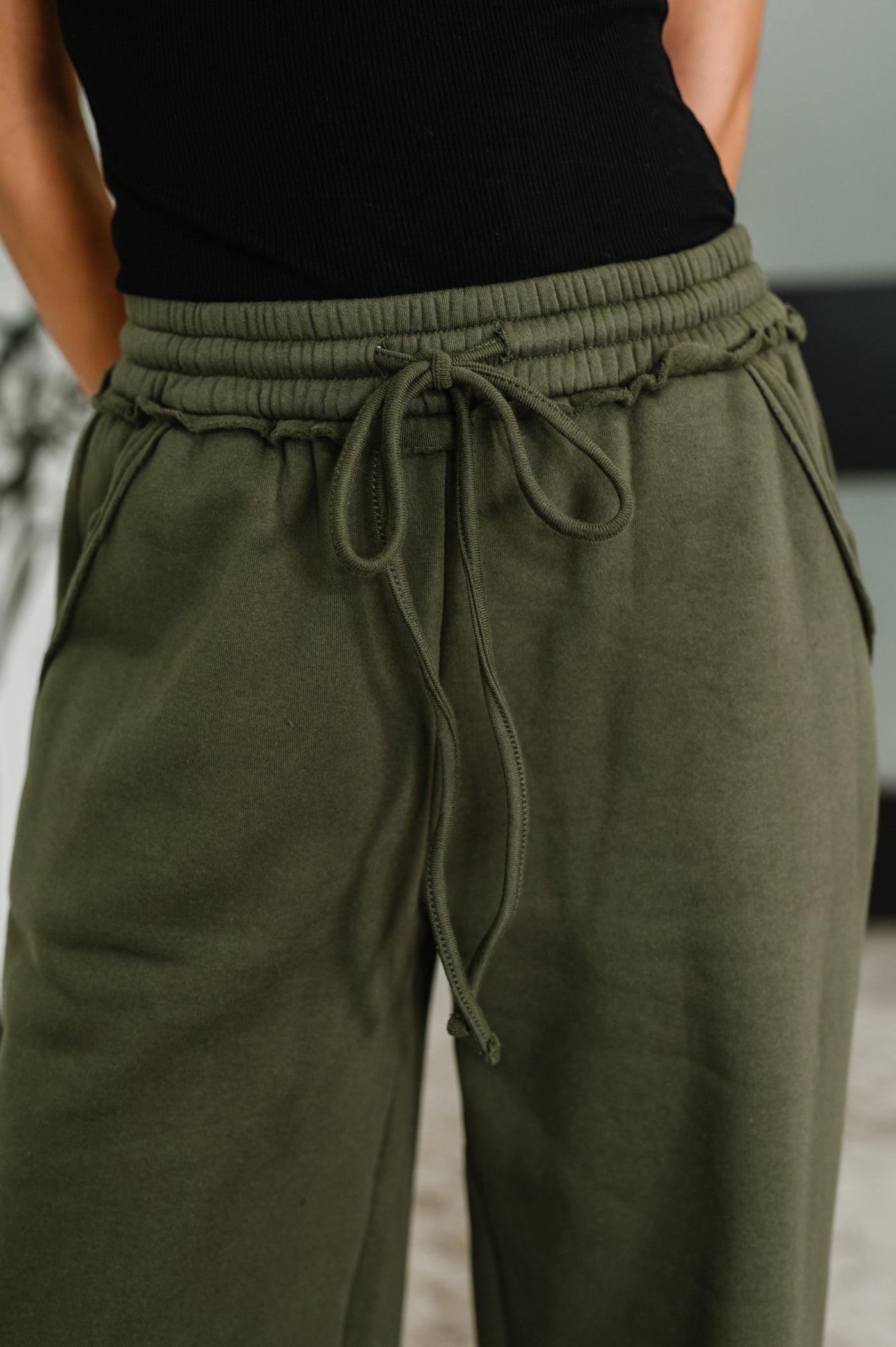 Lounge Line Wide Leg Sweats in Dark Olive-Womens-Ave Shops-Market Street Nest, Fashionable Clothing, Shoes and Home Décor Located in Mabank, TX