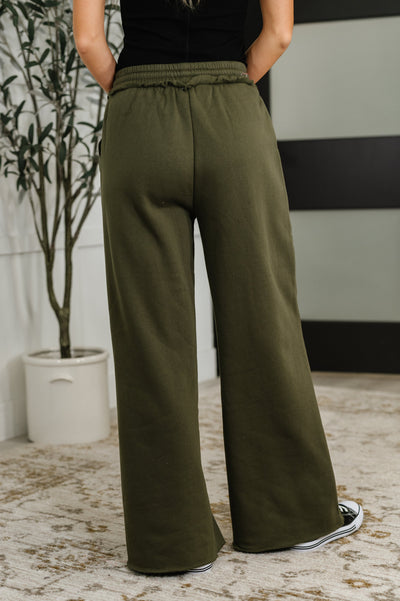 Lounge Line Wide Leg Sweats in Dark Olive-Womens-Ave Shops-Market Street Nest, Fashionable Clothing, Shoes and Home Décor Located in Mabank, TX