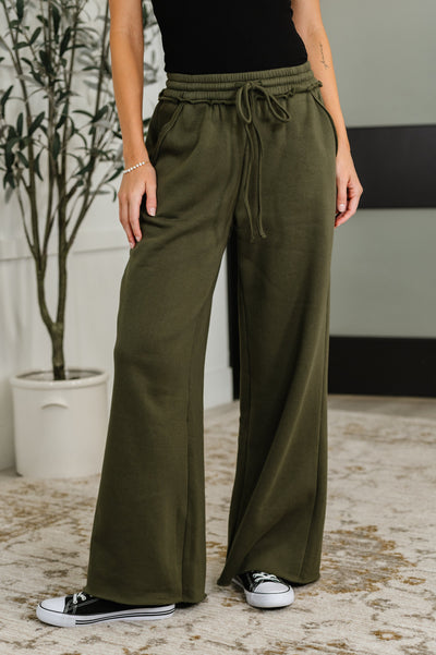 Lounge Line Wide Leg Sweats in Dark Olive-Womens-Ave Shops-Market Street Nest, Fashionable Clothing, Shoes and Home Décor Located in Mabank, TX