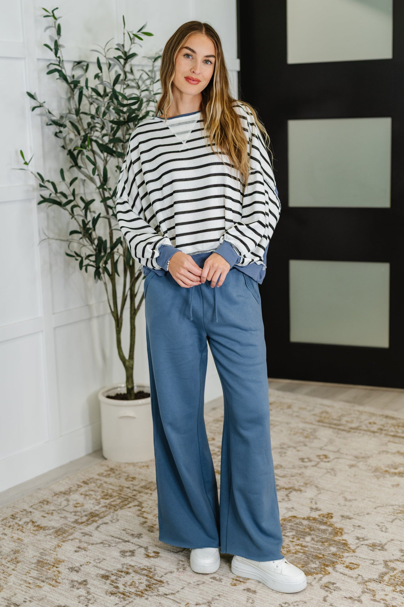 Lounge Line Wide Leg Sweats in Dusty Blue-Womens-Ave Shops-Market Street Nest, Fashionable Clothing, Shoes and Home Décor Located in Mabank, TX