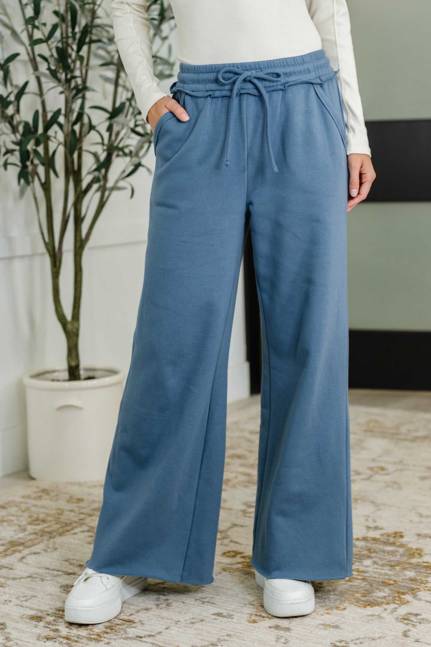 Lounge Line Wide Leg Sweats in Dusty Blue-Womens-Ave Shops-Market Street Nest, Fashionable Clothing, Shoes and Home Décor Located in Mabank, TX