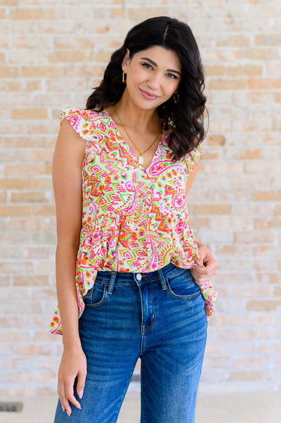 Lucy Eyelets Top in Ivory Multi-Tops-Ave Shops-Market Street Nest, Fashionable Clothing, Shoes and Home Décor Located in Mabank, TX