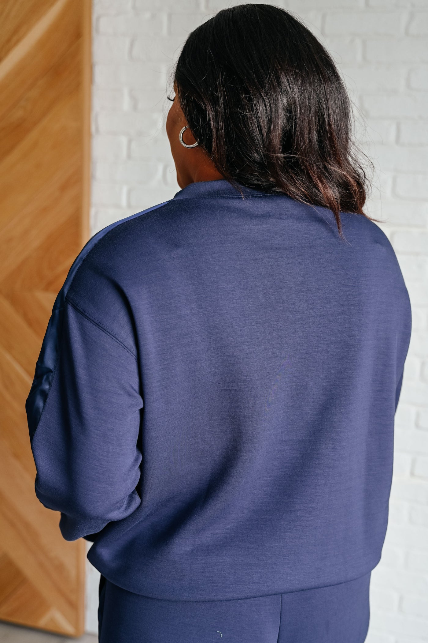 Lysa Satin Stripe Pullover in Smoky Navy-Athleisure-Ave Shops-Market Street Nest, Fashionable Clothing, Shoes and Home Décor Located in Mabank, TX