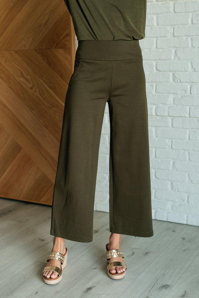 Magic Wide Leg Crop Pants in Olive-Bottoms-Ave Shops-Market Street Nest, Fashionable Clothing, Shoes and Home Décor Located in Mabank, TX