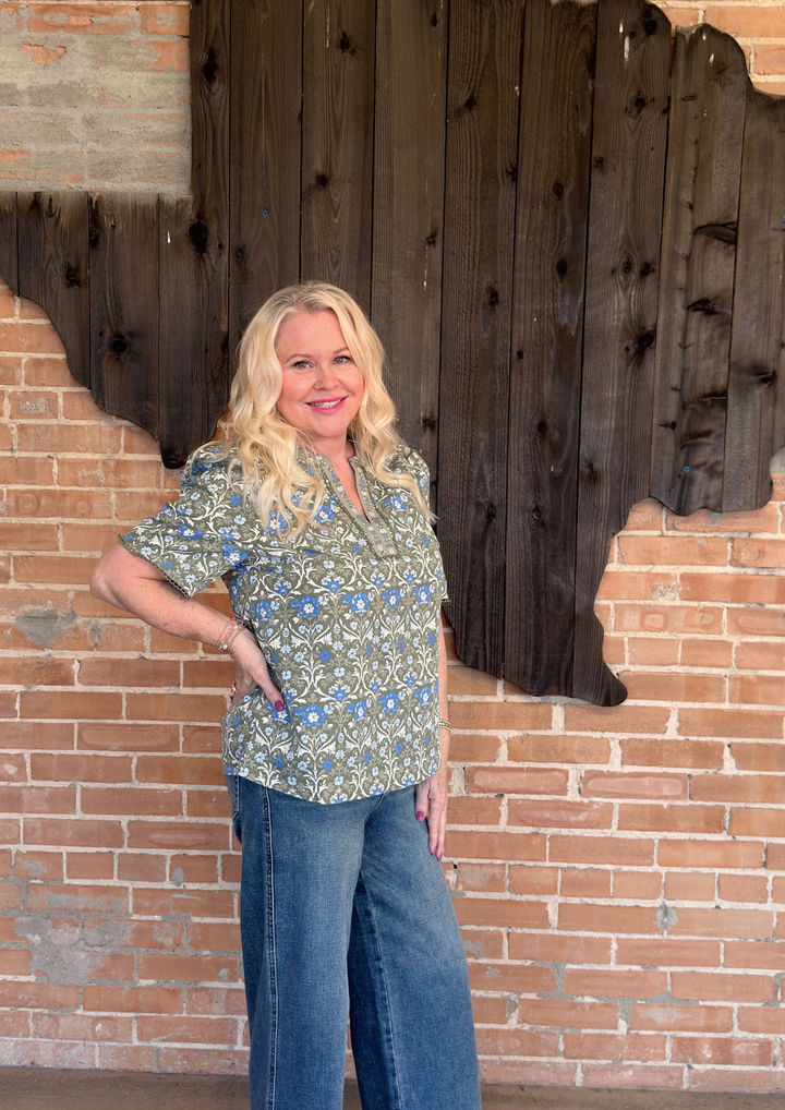 Mary Square Adelyn Top | Ashdown Abbey Olive-08-Tops-MARY SQUARE-Market Street Nest, Fashionable Clothing, Shoes and Home Décor Located in Mabank, TX