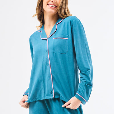 Mary Square Charlotte Pajama Set in Teal-Loungewear-Mary Square-Market Street Nest, Fashionable Clothing, Shoes and Home Décor Located in Mabank, TX
