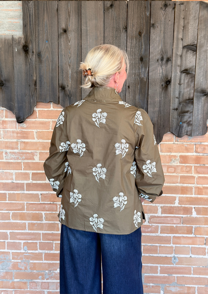 Mary Square Kayla Embroidered Top | Moonlit Grace Olive-08-Tops-MARY SQUARE-Market Street Nest, Fashionable Clothing, Shoes and Home Décor Located in Mabank, TX