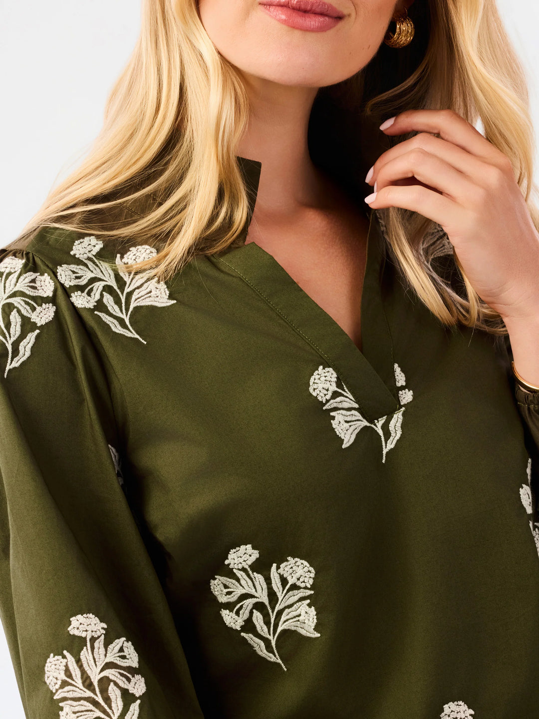 Mary Square Kayla Embroidered Top | Moonlit Grace Olive-08-Tops-MARY SQUARE-Market Street Nest, Fashionable Clothing, Shoes and Home Décor Located in Mabank, TX