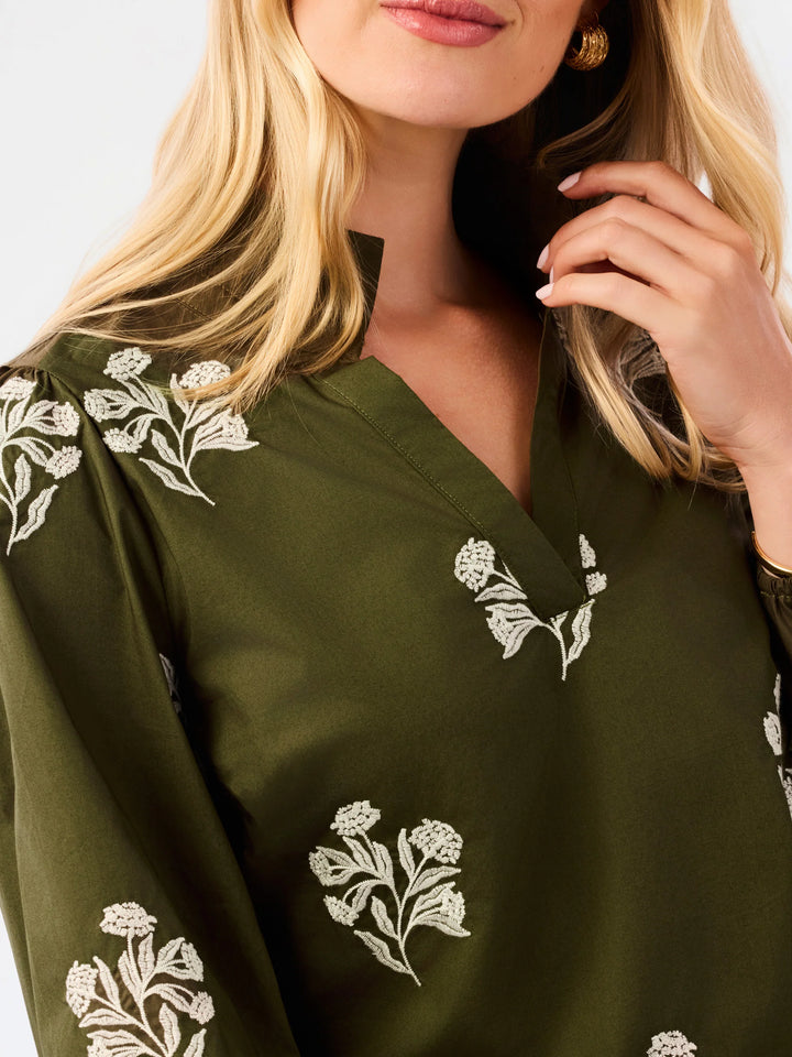 Mary Square Kayla Embroidered Top | Moonlit Grace Olive-08-Tops-MARY SQUARE-Market Street Nest, Fashionable Clothing, Shoes and Home Décor Located in Mabank, TX