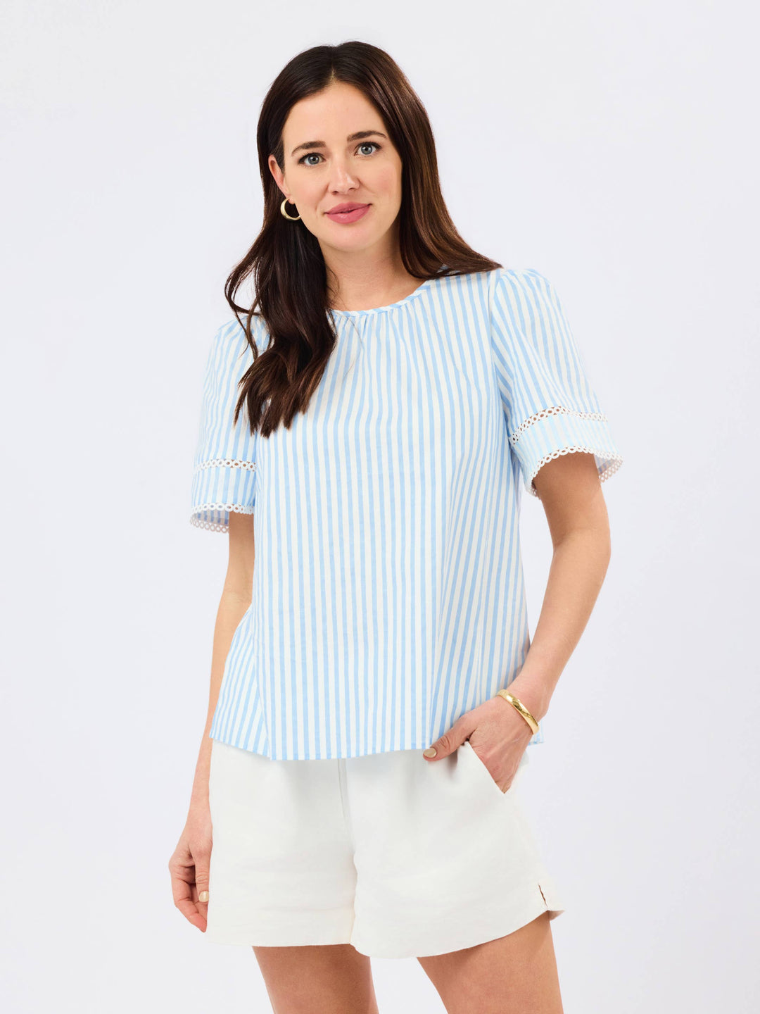 Tabby Top | Pin Stripe Blue-Mary Square-Market Street Nest, Fashionable Clothing, Shoes and Home Décor Located in Mabank, TX