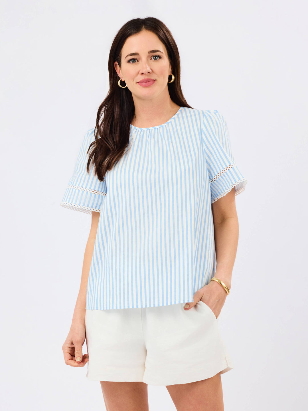 Tabby Top | Pin Stripe Blue-Mary Square-Market Street Nest, Fashionable Clothing, Shoes and Home Décor Located in Mabank, TX