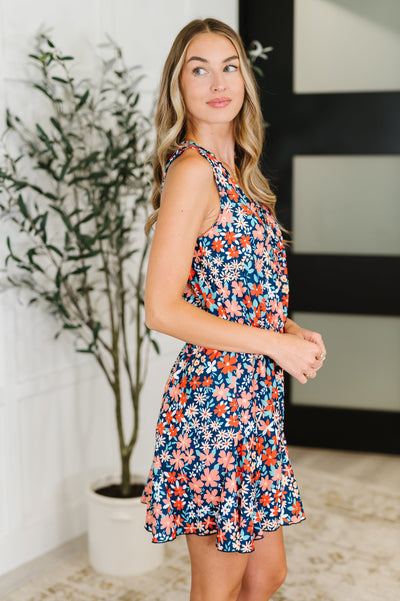 Meadow Mischief Sleeveless Romper in Navy/Orange/Teal-Womens-Ave Shops-Market Street Nest, Fashionable Clothing, Shoes and Home Décor Located in Mabank, TX