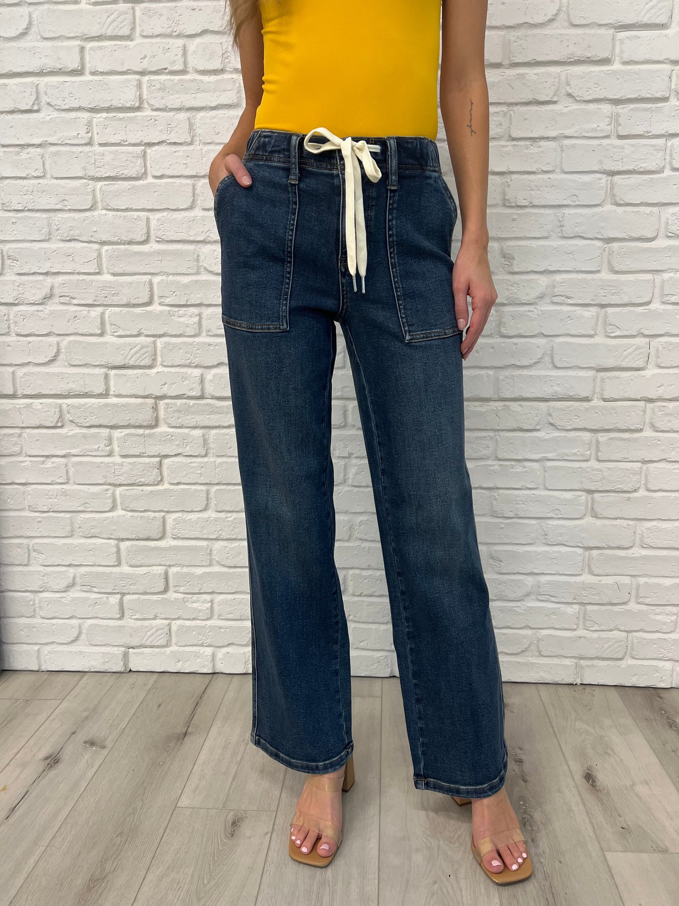 Melanie High Rise Drawstring Wide Leg Jeans-Womens-Judy Blue-Market Street Nest, Fashionable Clothing, Shoes and Home Décor Located in Mabank, TX