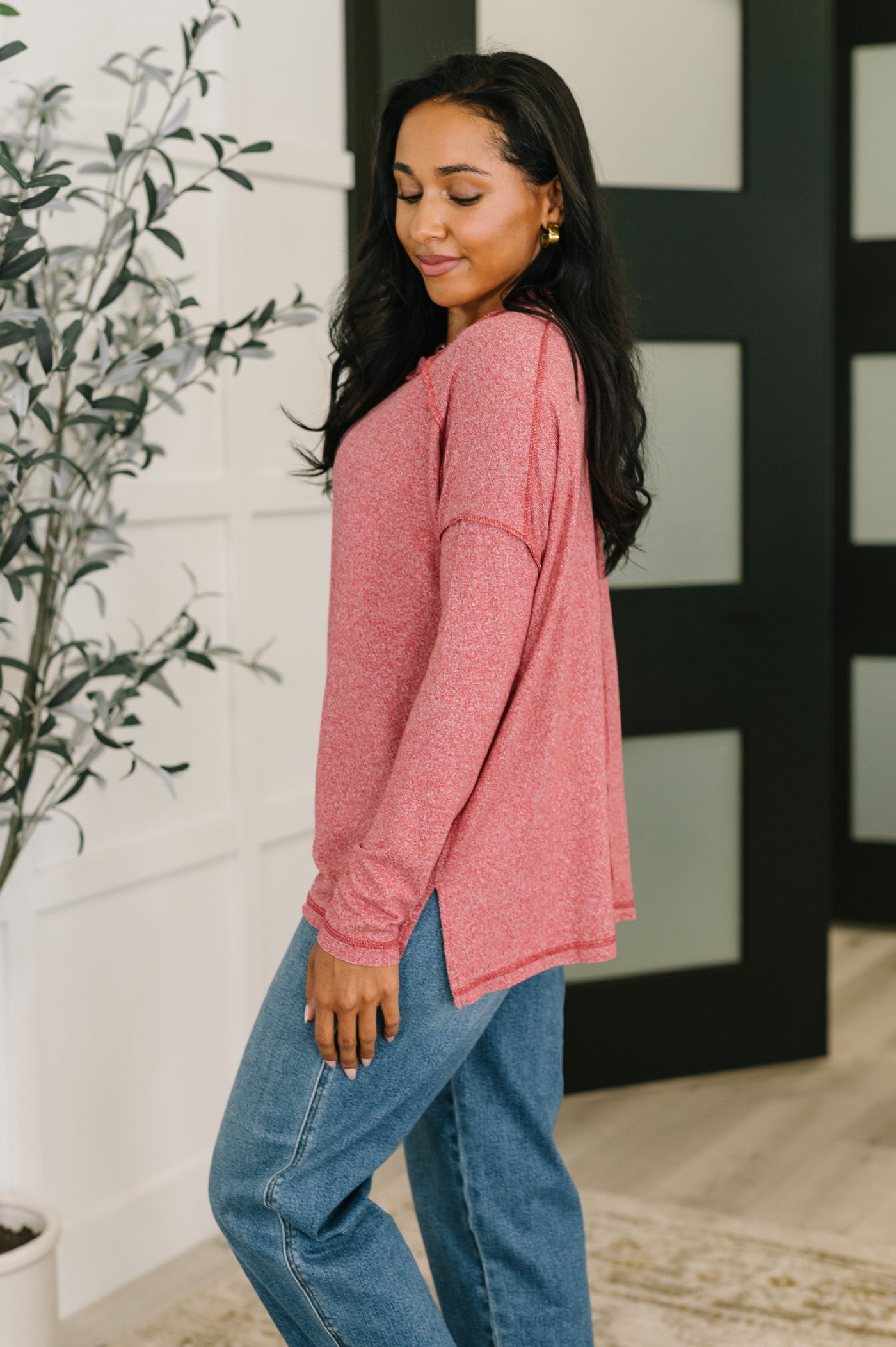 Mellow Mood Heathered Pullover in Dark Red-Womens-Ave Shops-Market Street Nest, Fashionable Clothing, Shoes and Home Décor Located in Mabank, TX