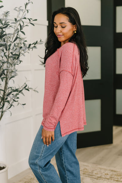 Mellow Mood Heathered Pullover in Dark Red-Womens-Ave Shops-Market Street Nest, Fashionable Clothing, Shoes and Home Décor Located in Mabank, TX