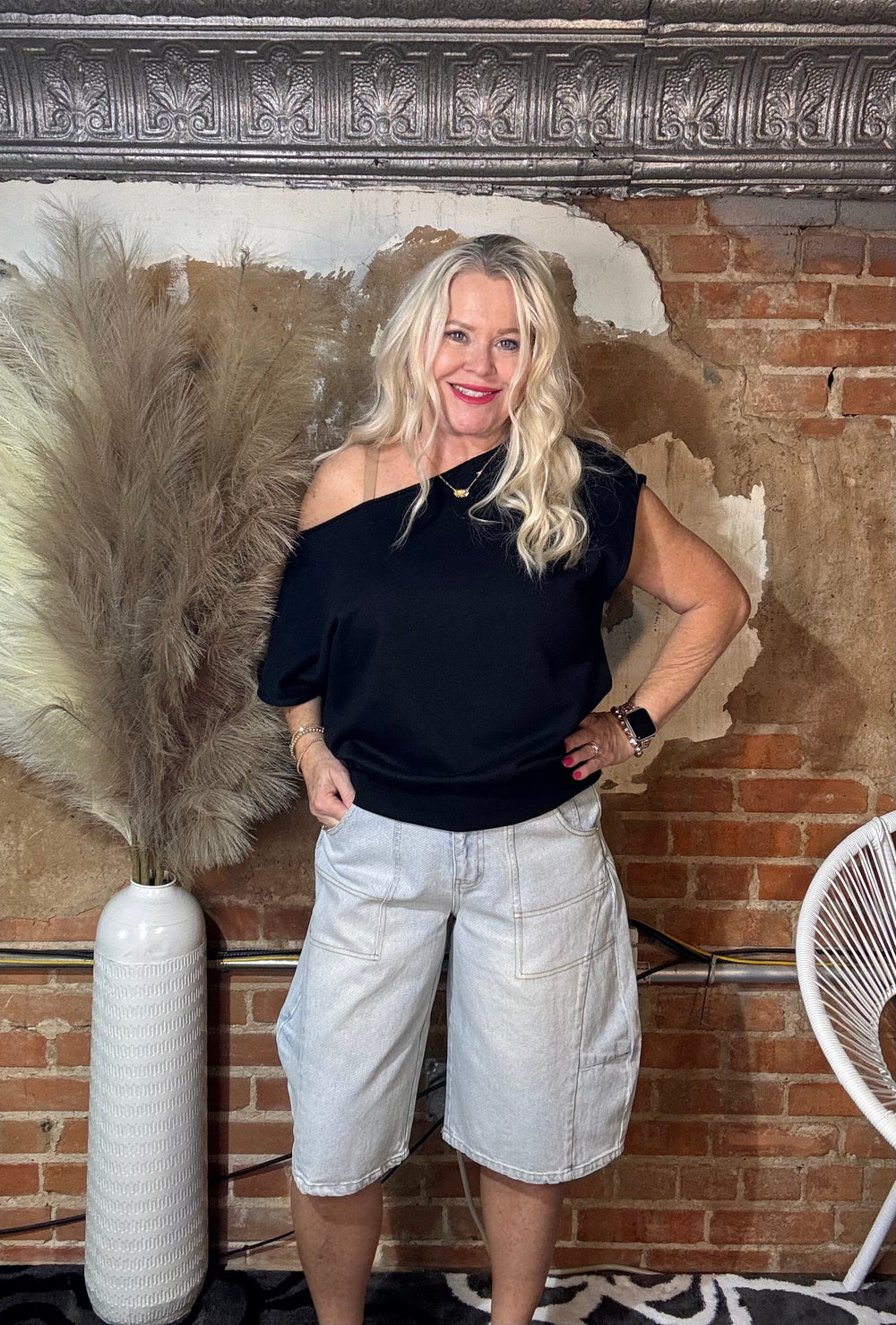 MId Rise Cargo Denim Knee Length Shorts-Bottoms-Blue B-Market Street Nest, Fashionable Clothing, Shoes and Home Décor Located in Mabank, TX