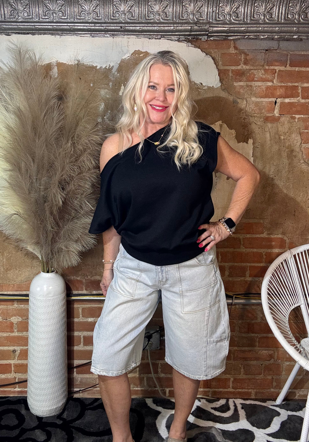MId Rise Cargo Denim Knee Length Shorts-Bottoms-Blue B-Market Street Nest, Fashionable Clothing, Shoes and Home Décor Located in Mabank, TX