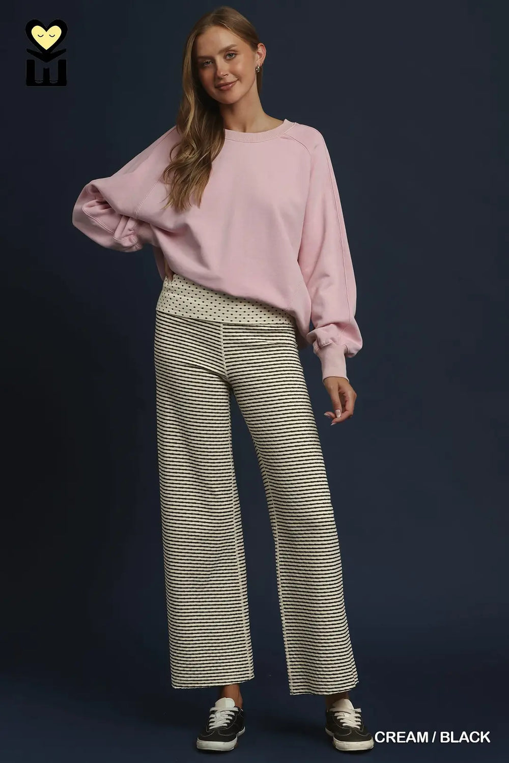 Mohme Reversible Stripe/Polka Dots Pants | Cream/Black-09-Bottoms-Umgee USA Inc-Market Street Nest, Fashionable Clothing, Shoes and Home Décor Located in Mabank, TX