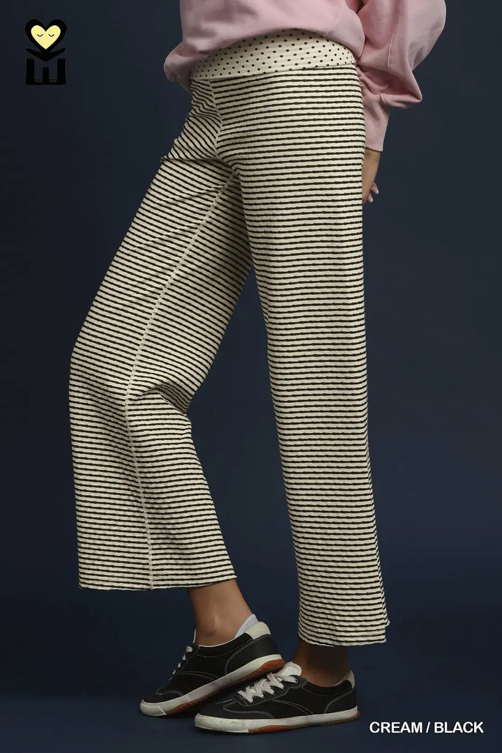 Mohme Reversible Stripe/Polka Dots Pants | Cream/Black-09-Bottoms-Umgee USA Inc-Market Street Nest, Fashionable Clothing, Shoes and Home Décor Located in Mabank, TX