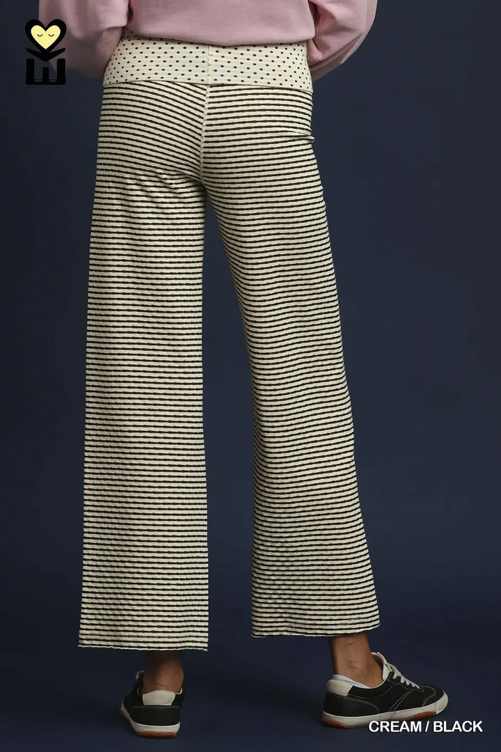 Mohme Reversible Stripe/Polka Dots Pants | Cream/Black-09-Bottoms-Umgee USA Inc-Market Street Nest, Fashionable Clothing, Shoes and Home Décor Located in Mabank, TX