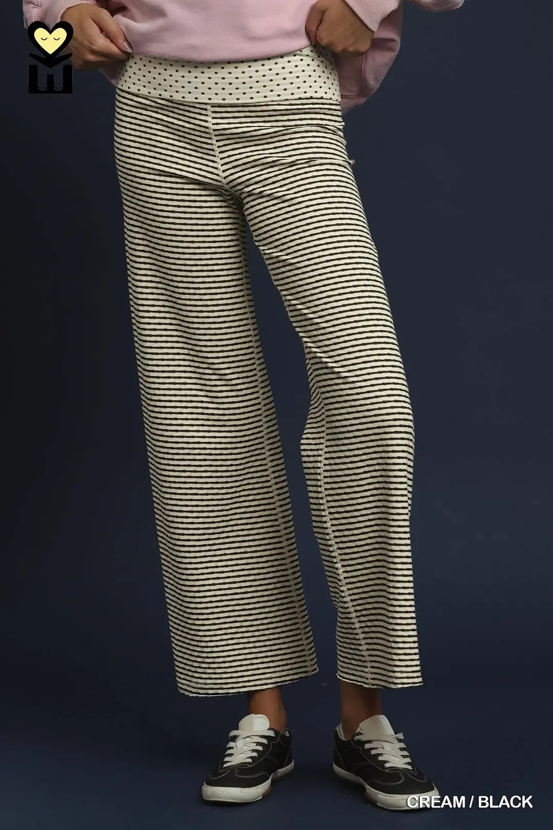 Mohme Reversible Stripe/Polka Dots Pants | Cream/Black-09-Bottoms-Umgee USA Inc-Market Street Nest, Fashionable Clothing, Shoes and Home Décor Located in Mabank, TX