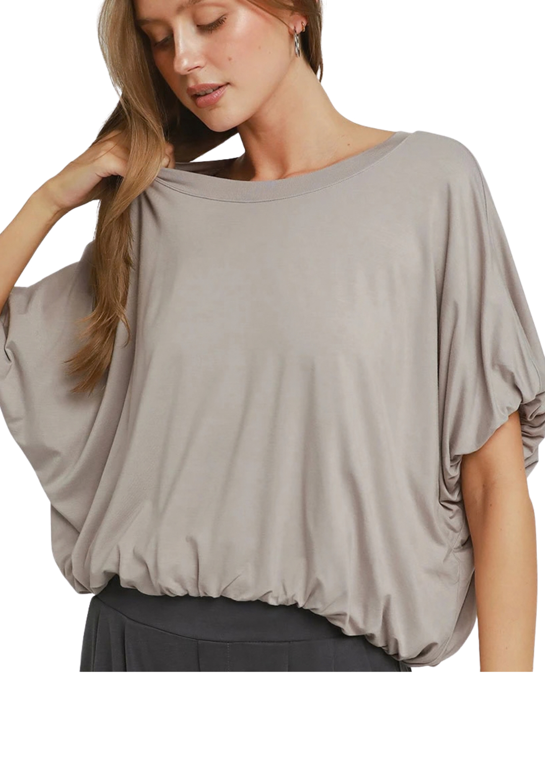 Mohme Double Lined Bubble Sleeve &amp;amp; Hem Top - Stone